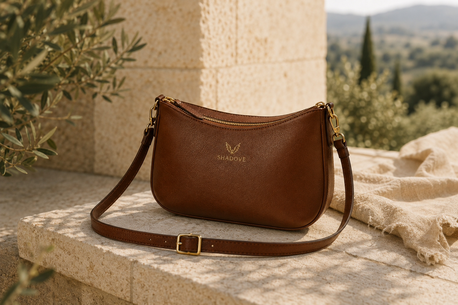 Shoulder bag worn naturally by a model, lifestyle editorial